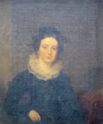19th century Continental School, oil on canvas, Portrait of a lady wearing a lace collar, 24 x 20cm