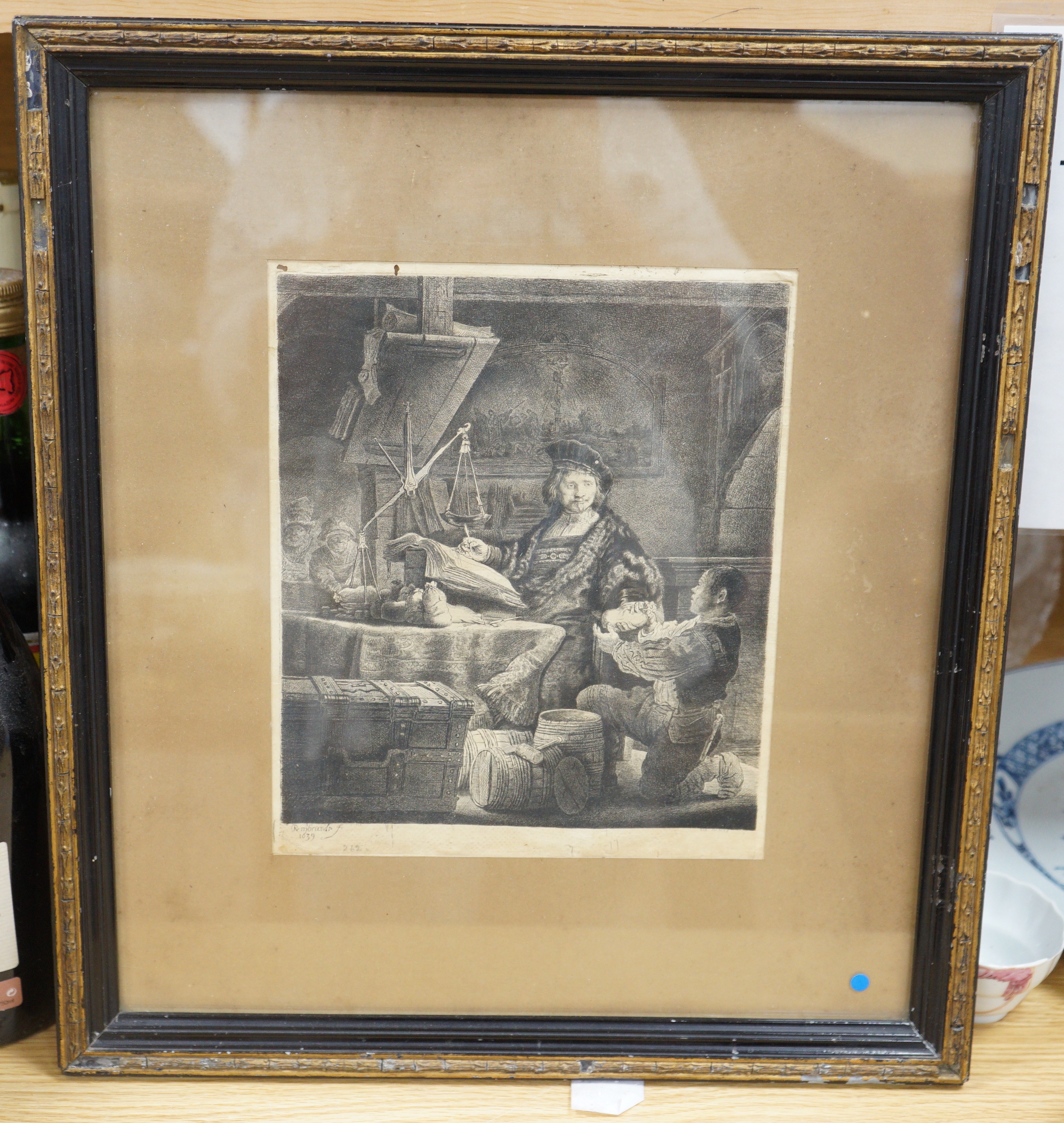 After Rembrandt, etching, The Goldweigher, signed in the plate and dated 1639, 23 x 20cm - Image 2 of 4