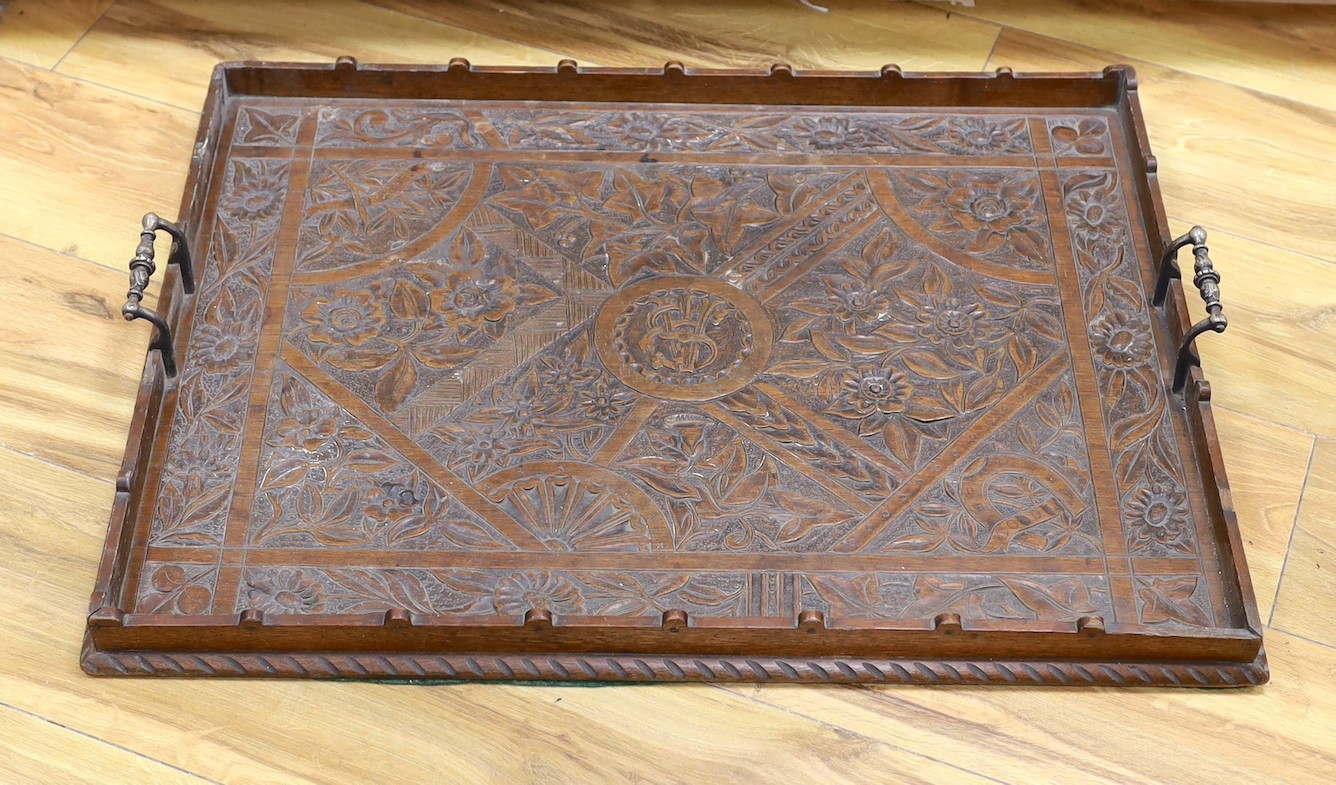 A Victorian carved oak tray, 50 x 66cm