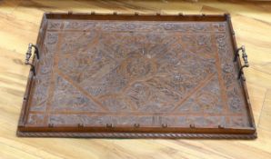 A Victorian carved oak tray, 50 x 66cm