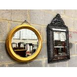 A 19th century style French embossed metal wall mirror, width 43cm, height 72cm together with a