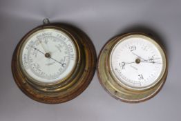 A John Barker & co brass bulkhead barometer and another by Kelvin Bottomly & Baird ltd., diameter