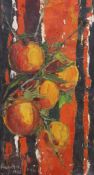 Givano Castellani, oil on wooden panel, Study of oranges, signed and dated 1965, 59 x 34cm