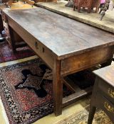 A 19th century French plank top rectangular extending kitchen table, length 190cm, width 72cm,