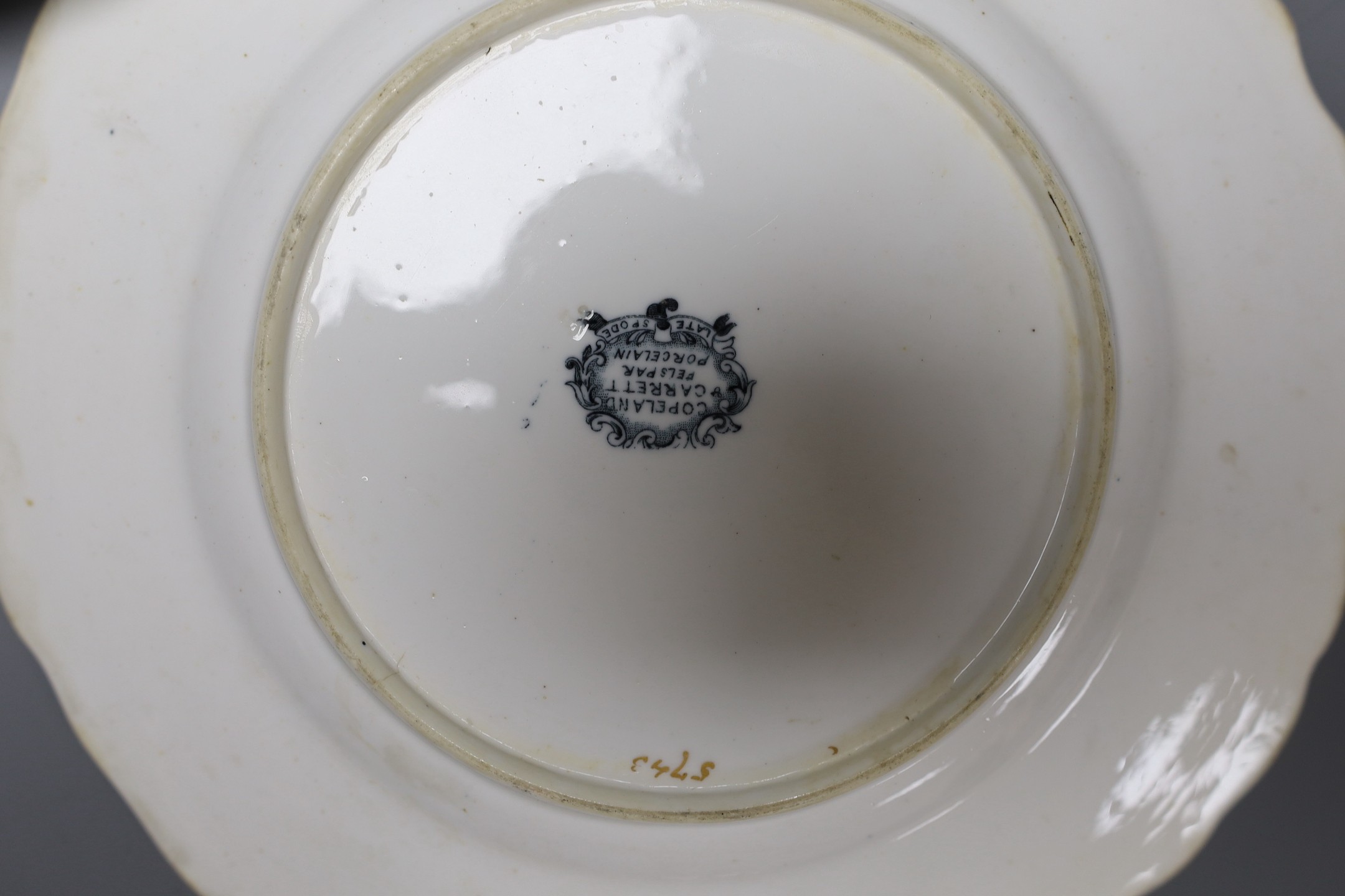 A set of six Copeland Garrett Late Spode dessert dishes, painted with botanical specimens, - Image 4 of 4