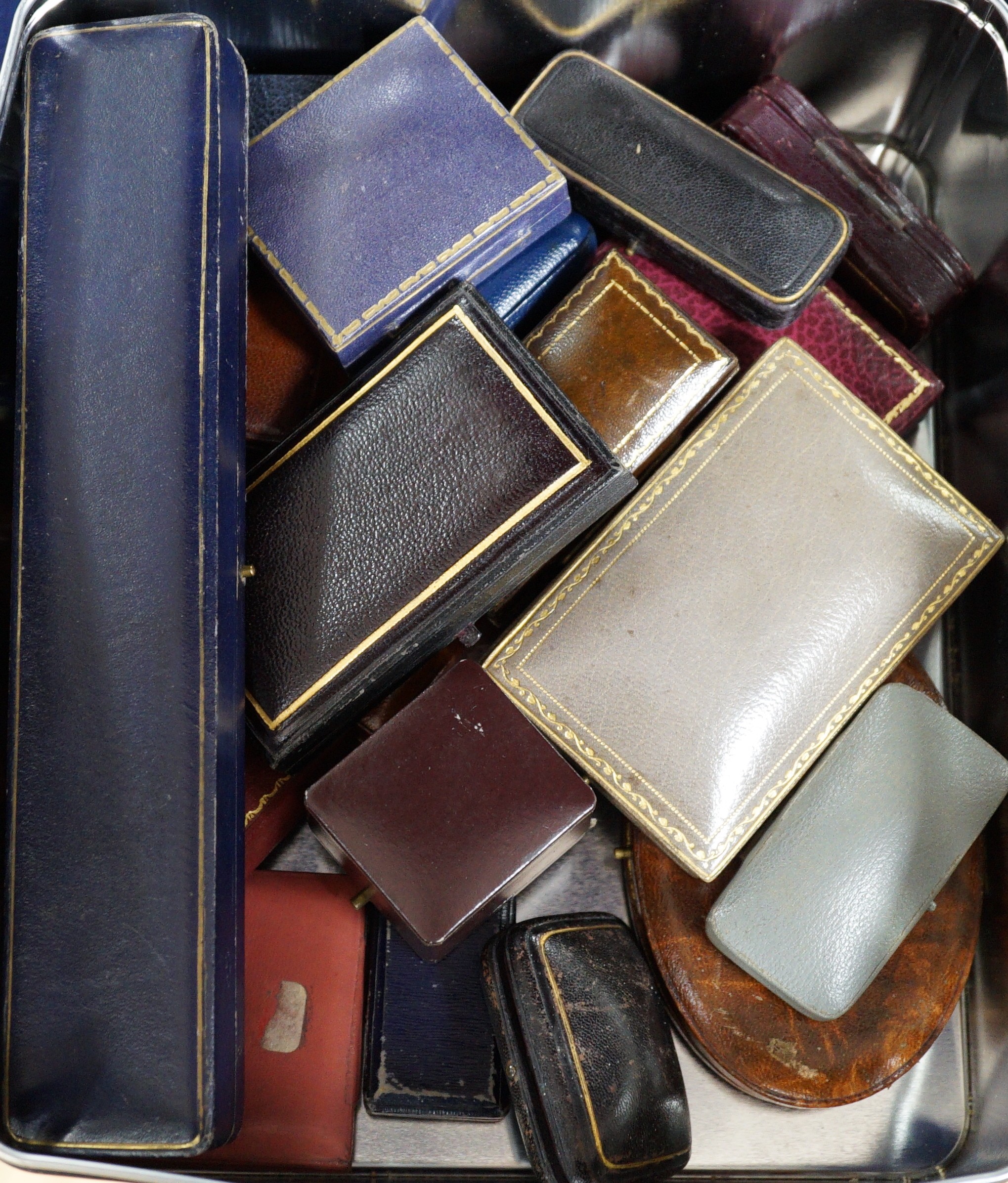 A group of assorted jewellery boxes, including gilt tooled leather by Goldsmiths & Silversmiths