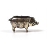 An Edwardian novelty silver mounted pin cushion, modelled as a pig, Saunders & Shepherd, Birmingham,