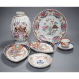 A Samson ovoid armorial jar, a Samson plate, a pair of Imari leaf dishes and three other Chinese/