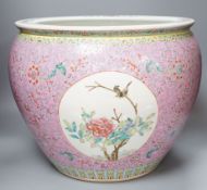 A large Chinese famille rose fish bowl, 36cms high.