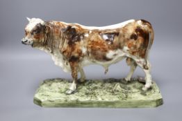 After Pierre Jules Mene (1810-1879) - a faience model of a bull, 'Taureau Normand', impressed