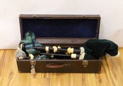 A set of bagpipes, cased.