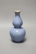A Chinese powder blue double gourd vase, 20cm