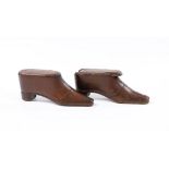 A pair of George III mahogany and pique snuff boots, 10cm wide