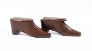 A pair of George III mahogany and pique snuff boots, 10cm wide