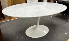 A Saarinen style white “tulip” table with oval marble top, width 171cm, depth 111cm, height 73cm