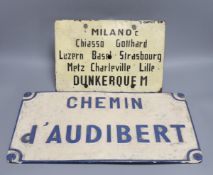 Two French cast iron signs, largest 24 x 45cm