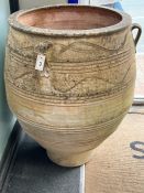 A large Grecian style incised terracotta oil jar, height 99cm