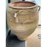 A large Grecian style incised terracotta oil jar, height 99cm