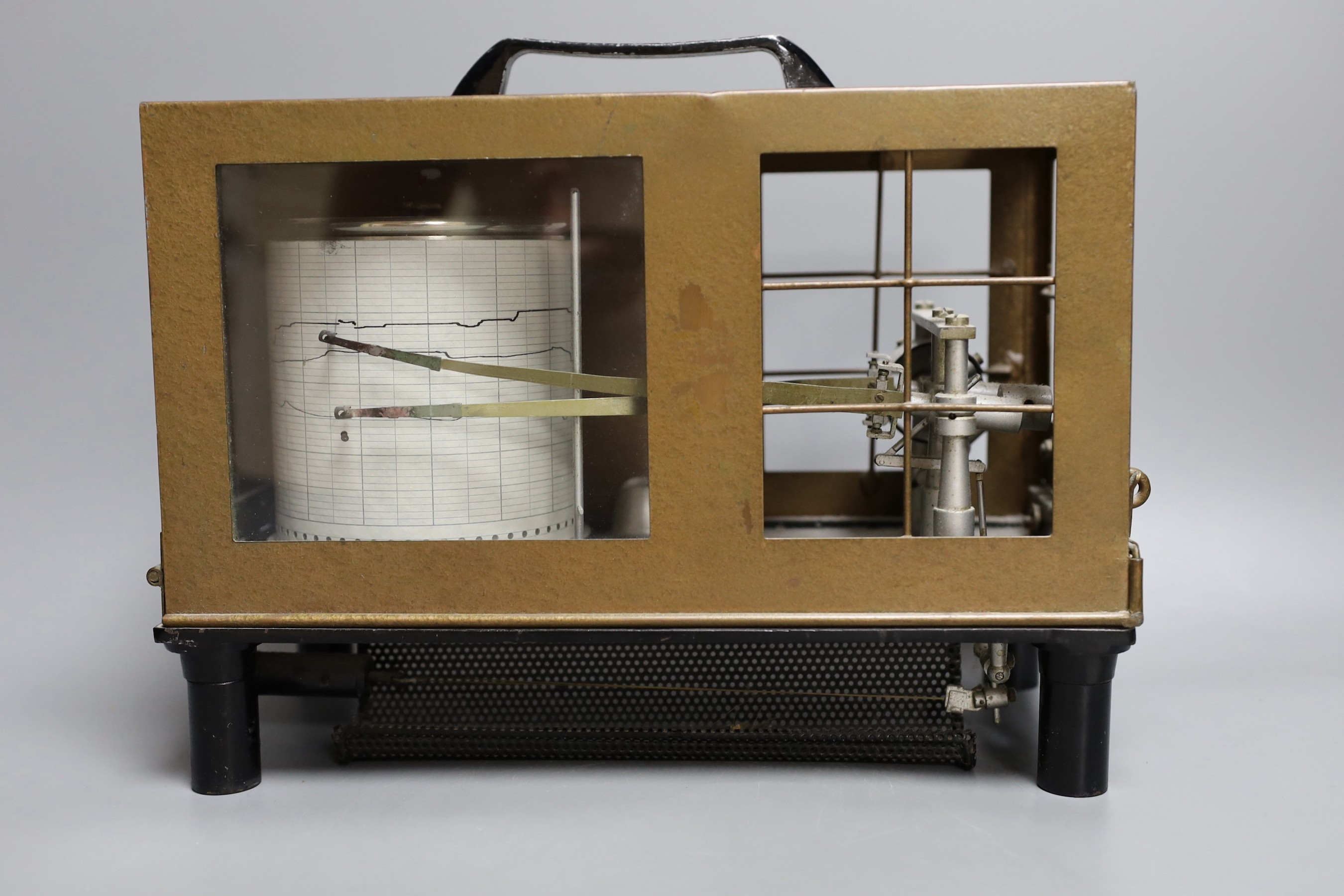A barograph and three various time pieces including a carriage timepiece, a walnut bracket timepiece - Image 5 of 5