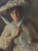 English School c.1910, oil on canvas, Portrait of a lady wearing a white bonnet, 69 x 51cm,