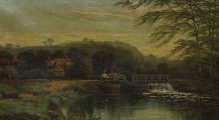 Richard Allam, oil on canvas, 'Loch gates at Guildford', signed, 26 x 46cm