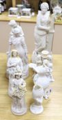 A group of Parian ware and bisque figures/ornaments. Some restoration (8) tallest 45cm