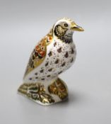 A Royal Crown Derby paperweight - Song Thrush, gold stopper, box, no certificate