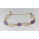 A 9ct gold and amethyst bracelet, gross 16.9 grams