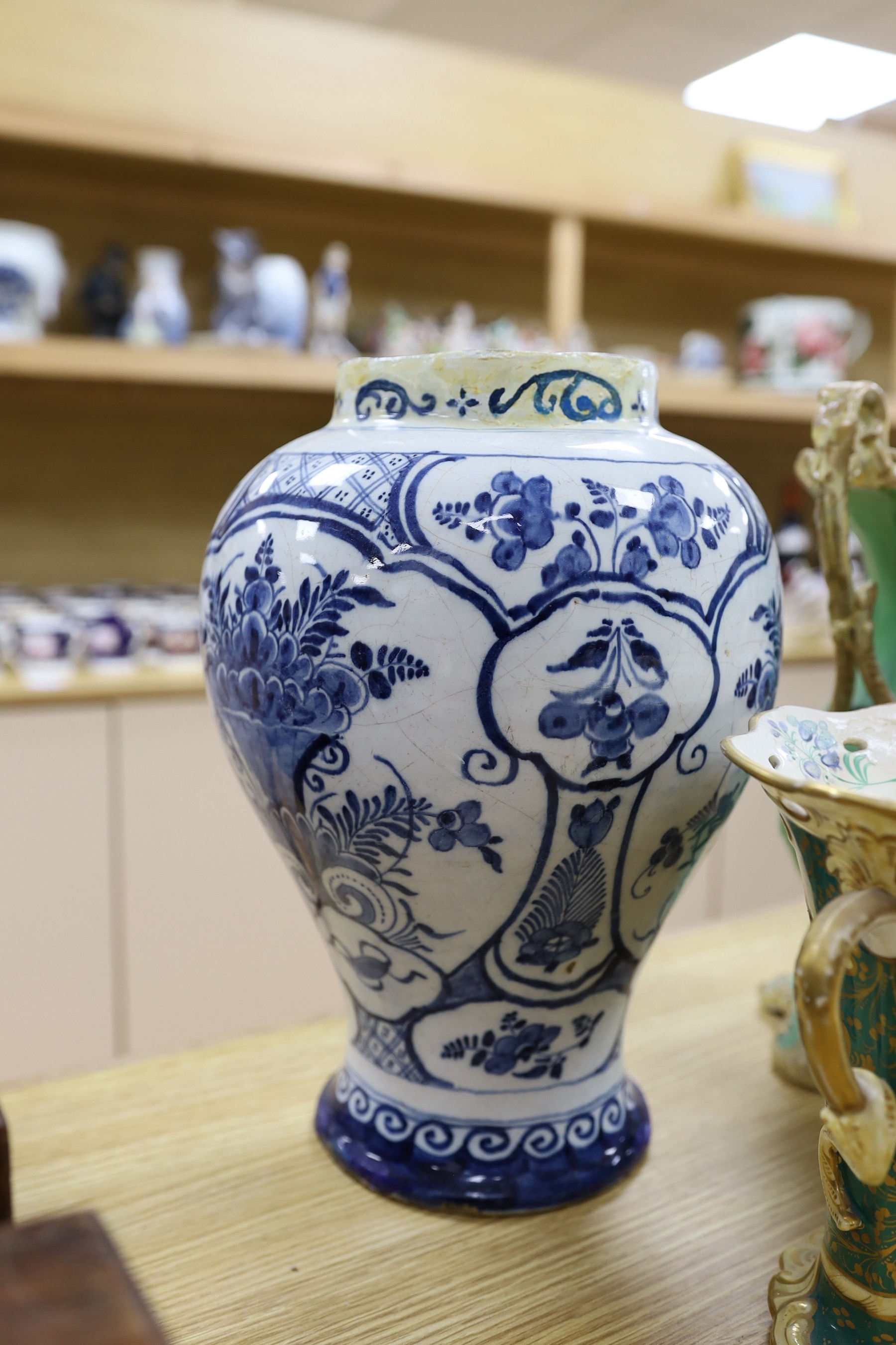 A quantity of earthenware to include Delft, tin glazed pottery, etc. and porcelain vases - Image 6 of 7