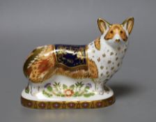 A Royal Crown Derby paperweight - Royal Windsor Corgi, gold stopper, boxed with certificate