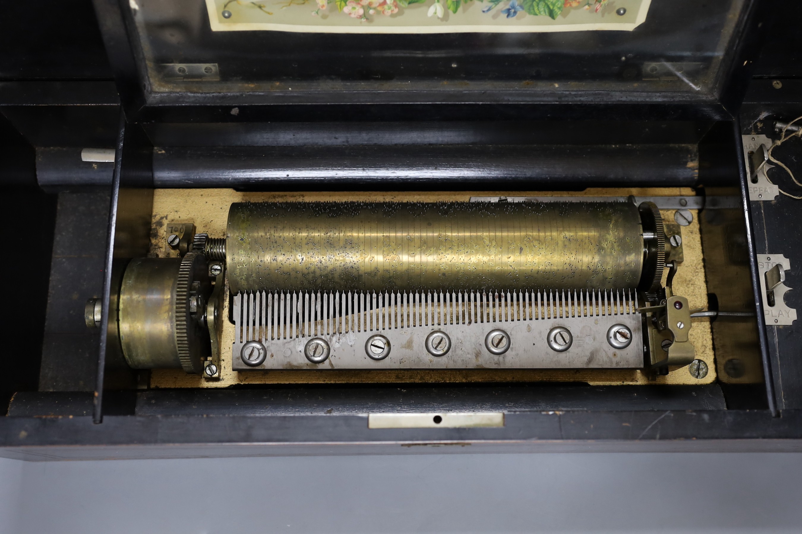 A 19th century Swiss 8 air music box, cylinder length 23.5cm - Image 3 of 3