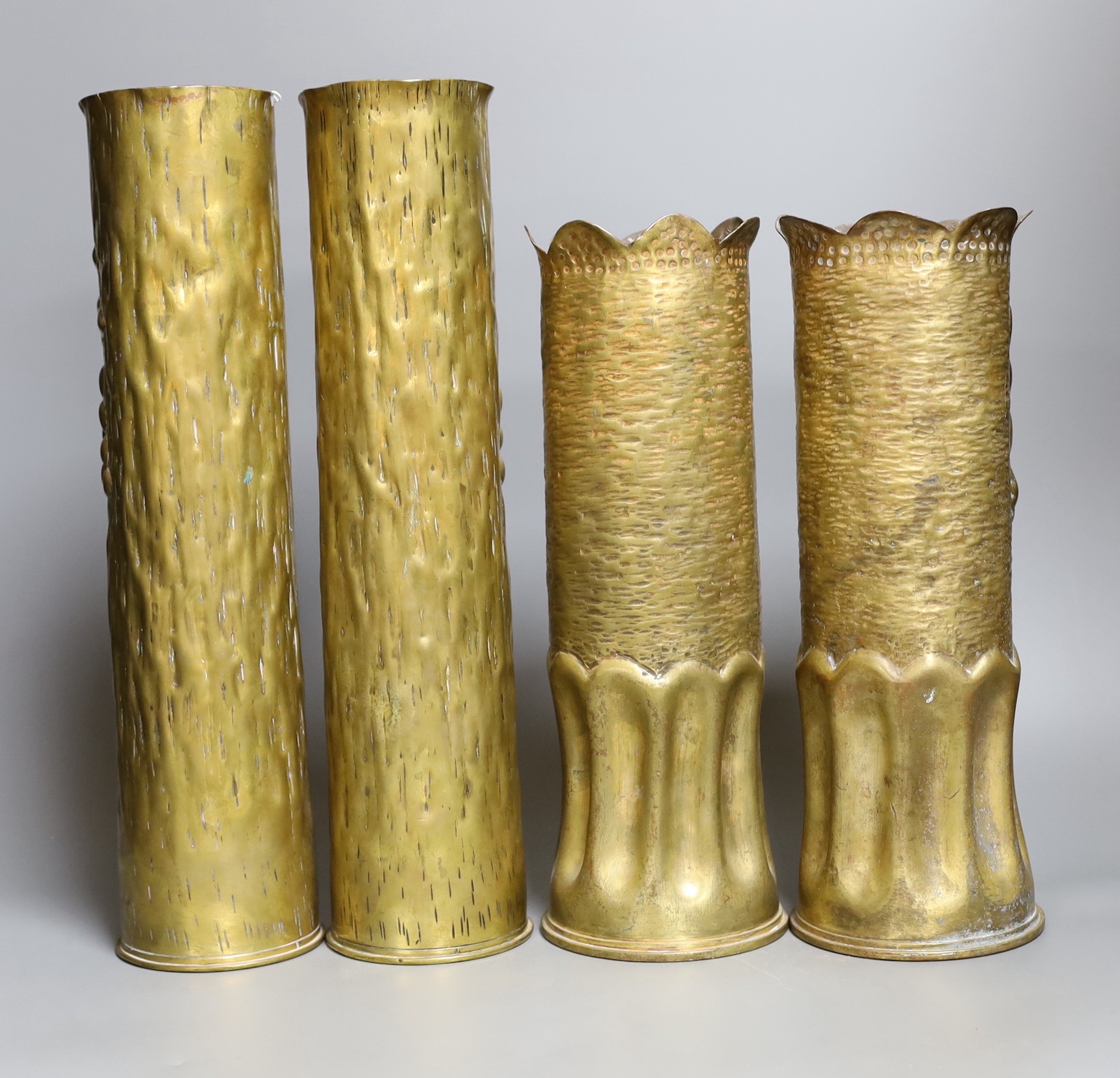 Four decorative carved brass shell cases, tallest 35cm - Image 2 of 2