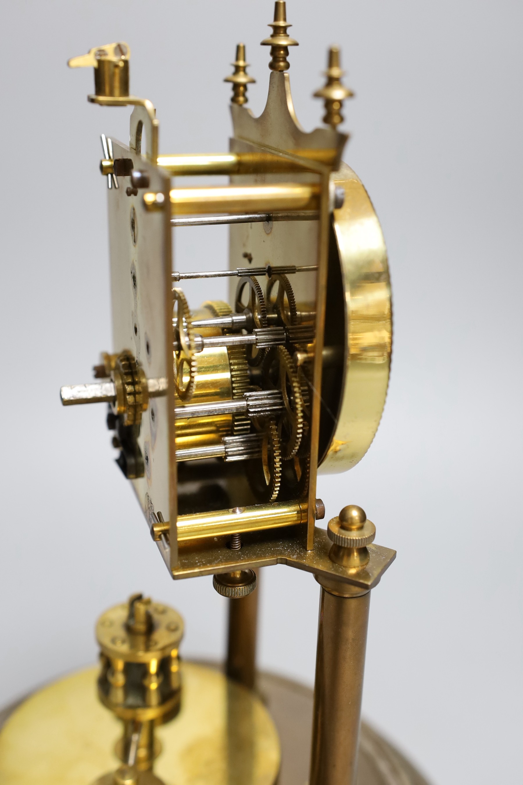A German 400 day brass mantel timepiece, under a glass dome, 30cm total - Image 2 of 4
