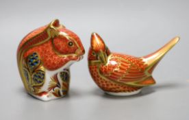 Two Royal Crown Derby paperweights - Red Squirrel, gold stopper, boxed, no certificate and