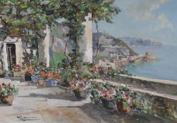 Gianni, oil on canvas, Terrace overlooking the Amalfi Coast, signed, 49 x 70cm
