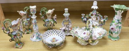 A group of 19th century and later continental floral encrusted porcelain items (5)