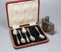 A Victorian silver hip flask with lockable cap, engraved Hogg family crest, London 1894, together