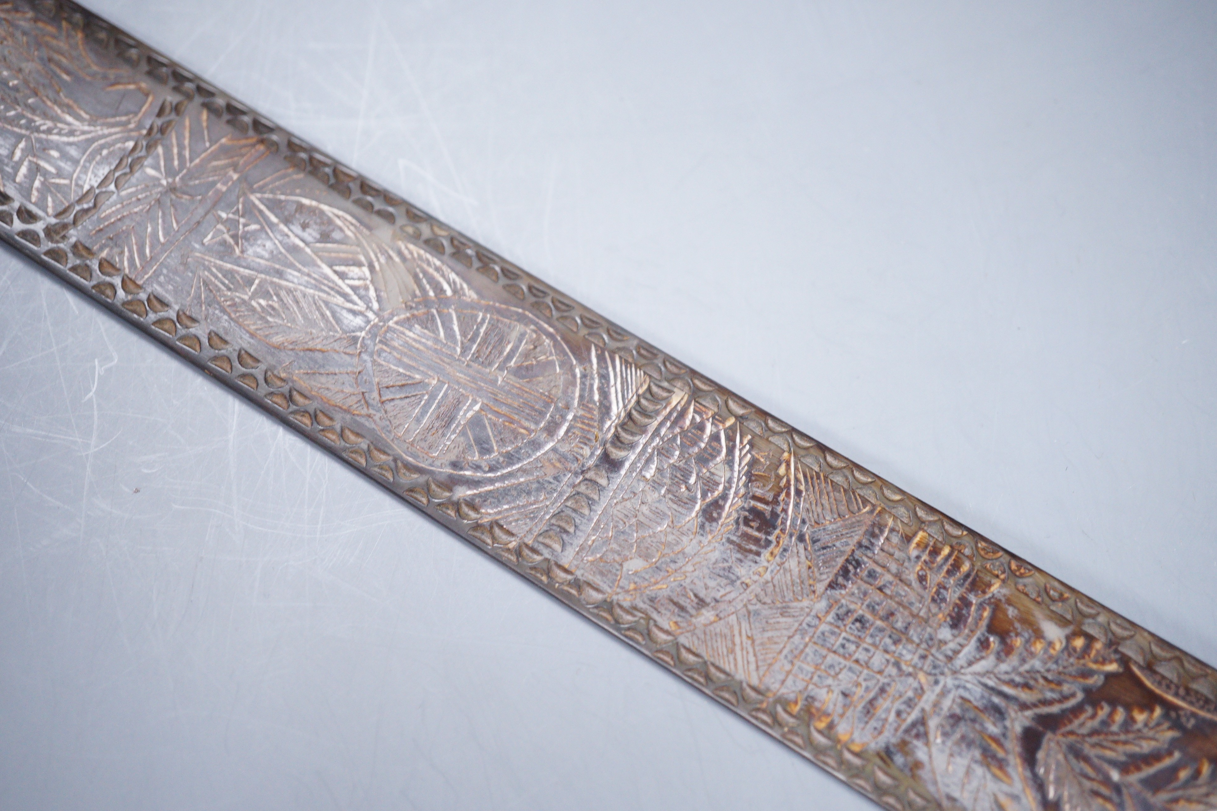 A 19th century carved horn page turner with bone inset roundels, 30.5cm - Image 3 of 6