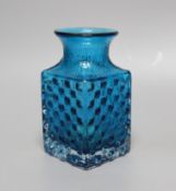 A Whitefriars 'Chess' glass vase, designed by Geoffrey Baxter, pattern number 9817, blue glass, 15cm