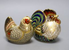 Two Royal Crown Derby paperweights - Farmyard Cockerel, gold stopper, boxed with certificate and