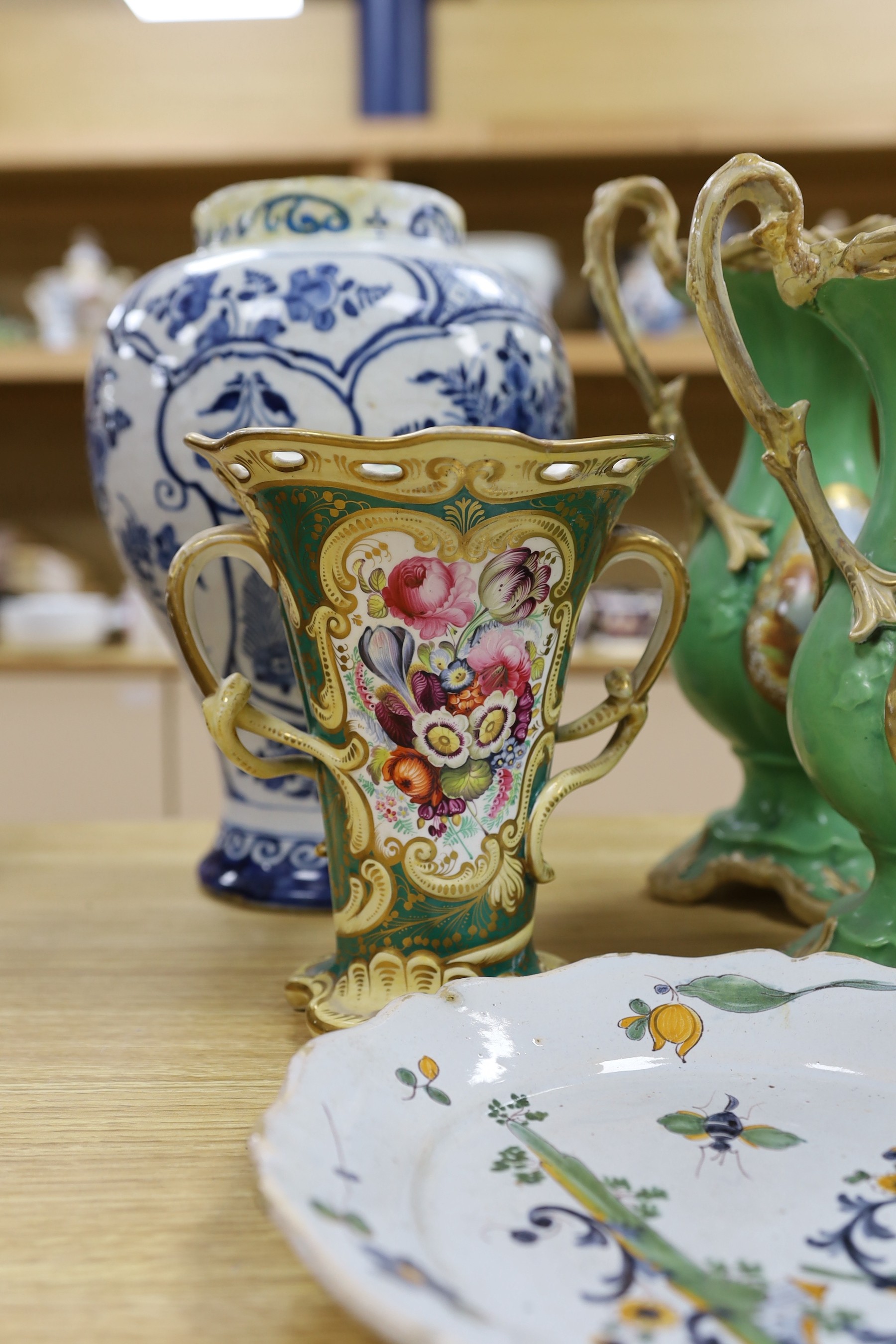 A quantity of earthenware to include Delft, tin glazed pottery, etc. and porcelain vases - Image 5 of 7