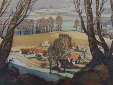Concord and Cavendish Morton, colour woodcut, 'Arreton Farm', signed in pencil, 36 x 51cm