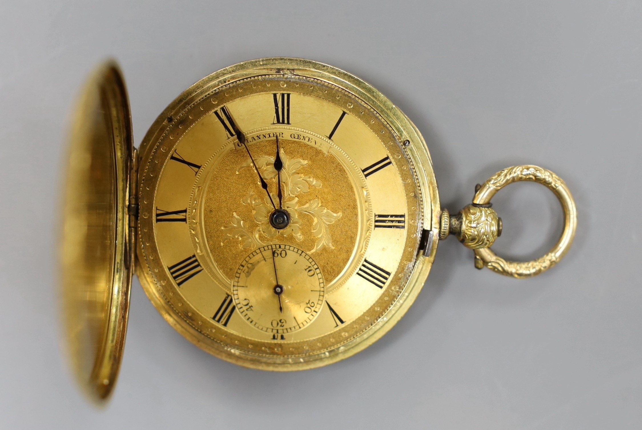 A 19th century Swiss keywind hunter pocket watch, signed Lannier, Geneva, gross weight 42.5 grams