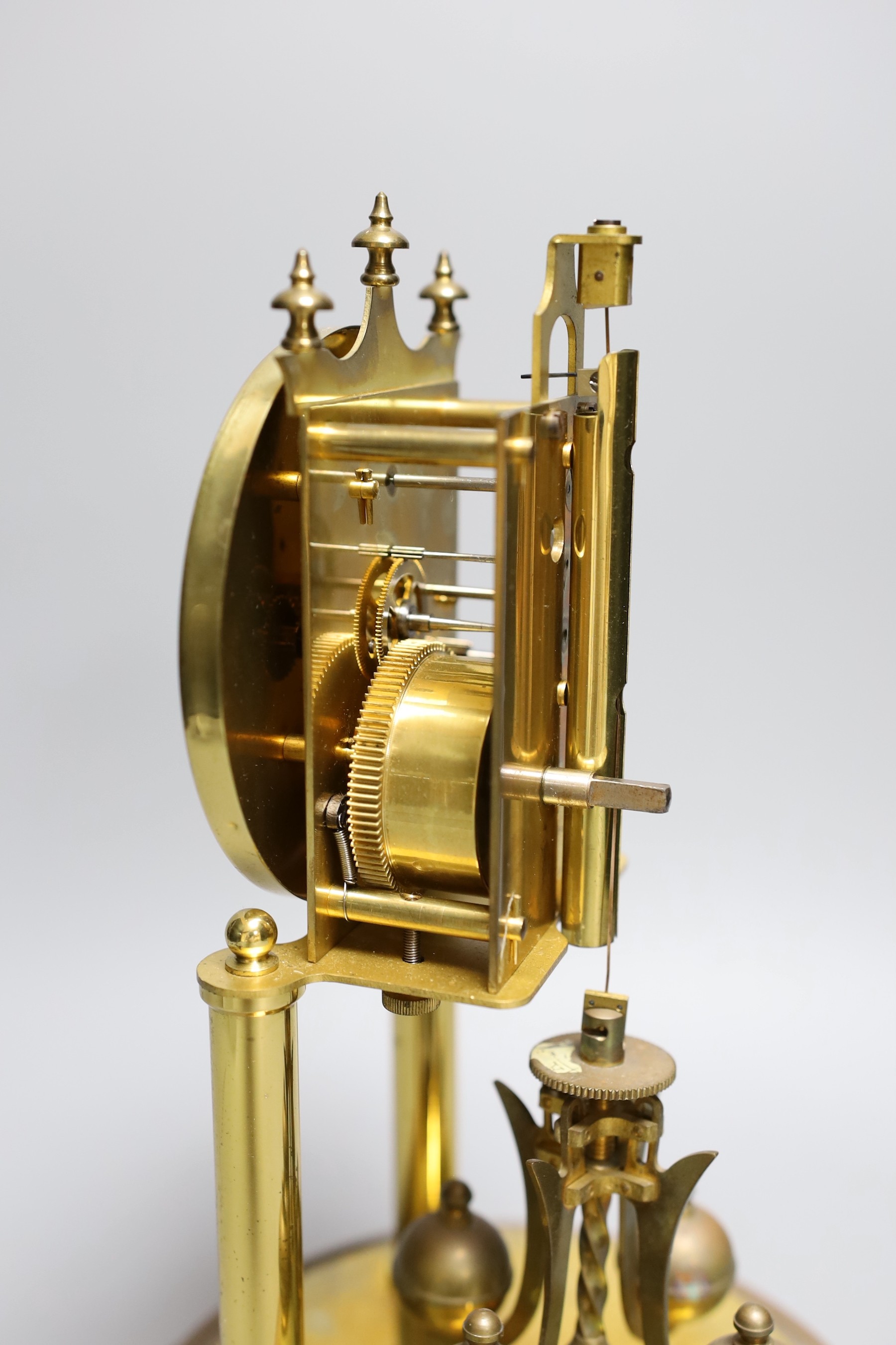 A German 400 day brass mantel timepiece, under a glass dome, 30cm total height - Image 4 of 4