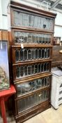 A Globe Wernicke six section mahogany bookcase with leaded glazed doors, length 87cm, depth 29cm,
