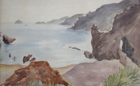 Guy Malet (1900-1973), watercolour, 'Beach scene, Sark', 30 x 49cm