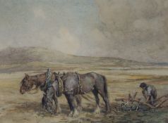 Nathaniel Hughes John Baird (1865-1936), watercolour, Ploughing scene, monogrammed, 41 x 54cm