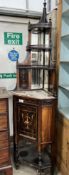 An Edwardian marquetry inlaid rosewood standing corner cabinet, width 65cm, depth 42cm, height