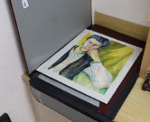 Modern British, a folio of assorted works including oil on paper portraits, and watercolour still