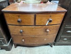A small Regency mahogany four drawer bowfront chest, width 89cm, depth 50cm, height 87cm